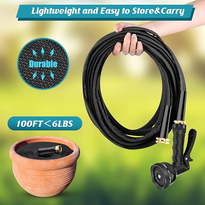 Itsonestep Garden Hose 100ft, 3/4GHT Non-Expanding Water Hose Lightweight, Flexible Garden Hose with 10 Function Nozzle, Kink-Free, Sturdy, High-Pressure, Abrasion Resistant Hoses for Yard, Garden