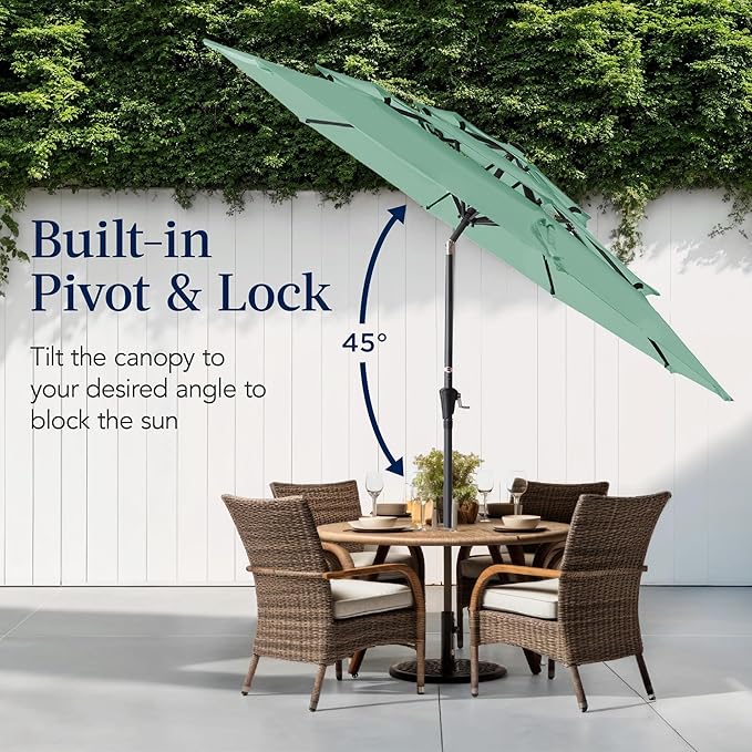 Best Choice Products 10ft 3-Tier Market Patio Umbrella, Outdoor Sun Shade with Tilt, Crank Lift, 8 Ribs for Backyard, Deck, Poolside – Seaglass