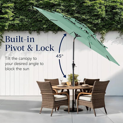 Best Choice Products 10ft 3-Tier Market Patio Umbrella, Outdoor Sun Shade with Tilt, Crank Lift, 8 Ribs for Backyard, Deck, Poolside – Seaglass