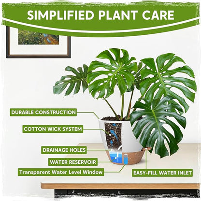 Self-Watering Pots for Indoor Plants with Visible Water Window,5/6/6.5/8/10 Inch Outdoor Flower Pots with Drainage Holes & Reservoir for Patio, Home Decor (White)