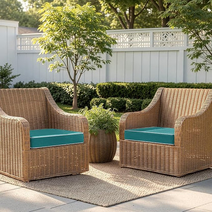 MIULEE Turquoise Outdoor Chair Cushions Set of 2, 18.5x16x3 Inch Waterproof Patio Seat Cushions for Outdoor Furniture Couch Sofa, 3 Year Color Fastness High Density Foam with Adjustable Ties