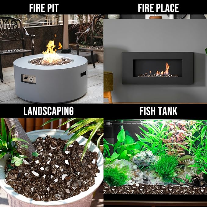 Skyflame High Luster 10-Pound Fire Glass for Fire Pit Fireplace Landscaping, 1/4-Inch Bronze Reflective