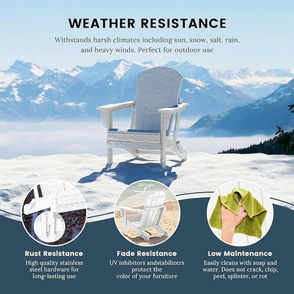 Westin Outdoors Laguna WO Home Furniture Adirondack Chair 4 PC Set Classic Outdoor Patio Folding Chair for Bon Fire Pit Lawn Backyard Beach Plastic Weather-Resistant (White)