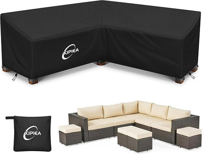Kipiea Patio V-Shaped Sectional Sofa Cover, 420D Heavy-Duty Oxford Fabric Outdoor Sectional Cover with 6 Windproof Buckles, Anti UV and No Tears, No Fading (105"/105" L x 33.5" D x 31" H) Black
