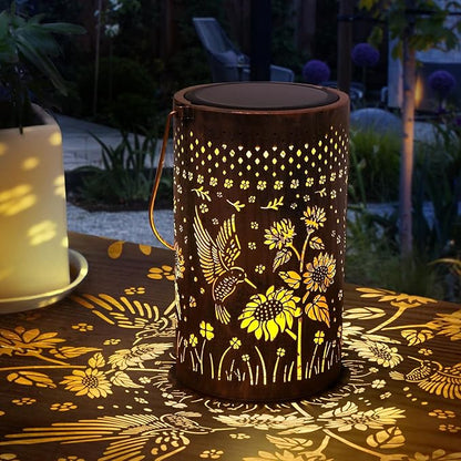 Solar Lanterns Outdoor Waterproof Christmas Gifts Hummingbird Sunflower Garden Decor, Best Gifts for Mom Women Grandmom, Hanging Metal Lantern Lights for Patio, Pathway, Yard, Landscape, Lawn