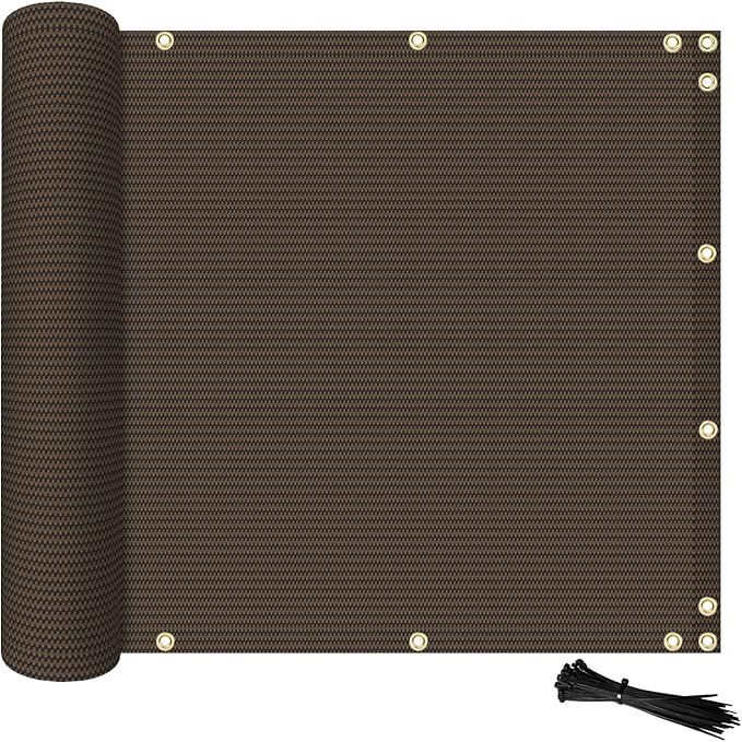 ECOOPTS 3'x50' Balcony Privacy Fence Screen with Zip Ties, Outdoor UV Protection Fence Cover for Balcony Porch Patio Deck Yard (Brown)