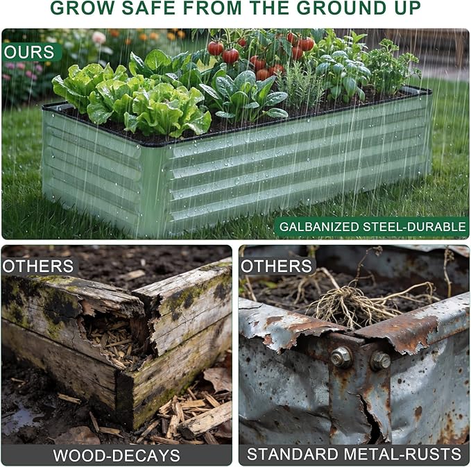 Galvanized Raised Garden Bed 2 Pack 4x2x1 Ft Patented Leak-Proof Planter Box Outdoor Metal Raised Garden Beds Kits for Veggies, Herbs & Flowers (Green)