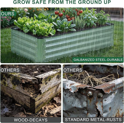 Galvanized Raised Garden Bed 2 Pack 4x2x1 Ft Patented Leak-Proof Planter Box Outdoor Metal Raised Garden Beds Kits for Veggies, Herbs & Flowers (Green)