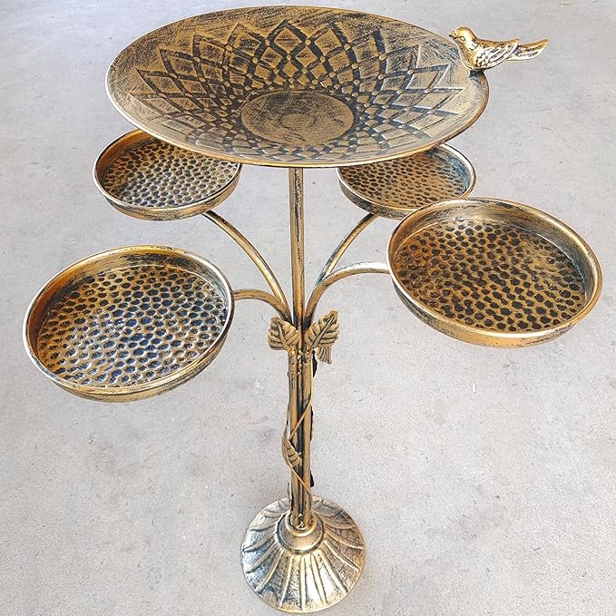 33.5 "H Metal Bird Bath for Outside with 4-Bird Feeder & Cast Iron Base, BirdBaths for Outdoors,Garden Patio Decor for Yard