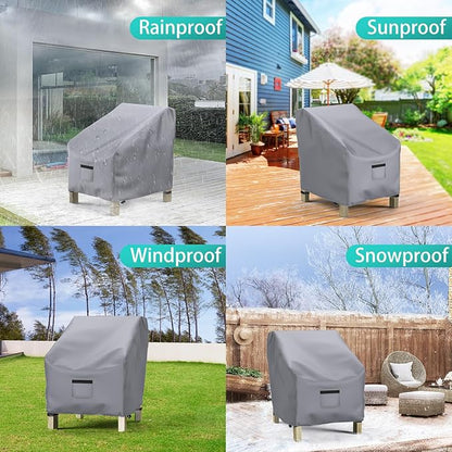Patio Chair Covers for Outdoor Furniture Waterproof 2 Pack, Lawn Chair Covers 600D Heavy Duty Oxford Cloth, Large Covers for Lounge Lawn Deep Seat 30" W x 27" D x 36" H-Gray