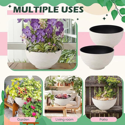 2 Pcs 13.8 Inch Lotus Bowl Planter Large Water Lily Pots Succulent Hydroponic Bowl Pot Flower Planting Pot for Outdoor Indoor Plant Mini Fish Pond No Drainage Hole(Quartz White)