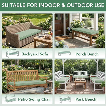Summsun Outdoor Bench Cushion: Waterproof and Fade Resistant Patio Furniture Cushions - Non-Slip Bench Pad Cushion with Removable Cover for Garden Swing Porch Sofa Settee, 59 x 18 Inch, Sage Green