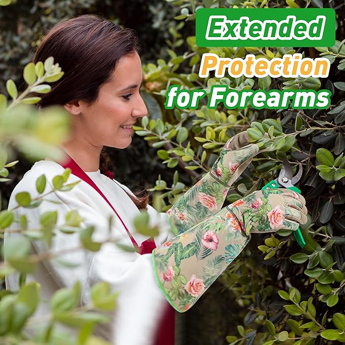 HLDD HANDLANDY Long Gardening Gloves for Women Men - Leather Rose Pruning Gloves Thorn Proof - Breathable Working Glove