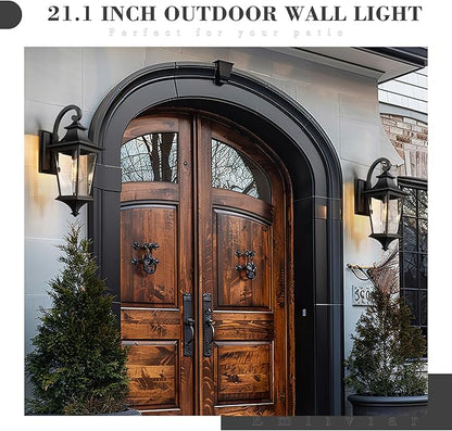 Emliviar Outdoor Porch Light, 21.1 Inch Modern Outdoor Wall Light for House Porch, Clear Glass in Black Finish, XE292B-M BK