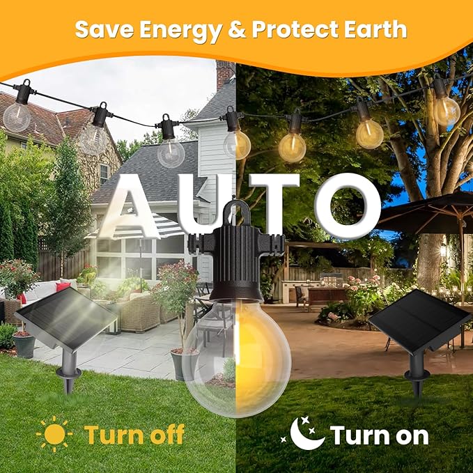 ZOTOYI Solar String Lights Outdoor Waterproof IP65 100FT with USB Port and 50+2 Shatterproof G40 Bulbs, Up to 8-12 Hours for Using, LED Solar Powered Patio Lights for Outside, Patio, Porch, 2200K
