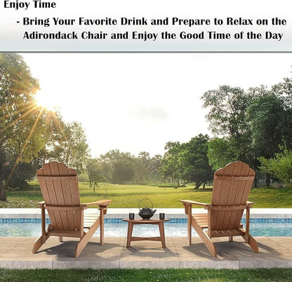 hOmeHua Adirondack Chair Weather Resistant, Hard Plastic Adirondack Chair with Cup Holder, Comfortable Easy to Assemble and Maintain,Outdoor Chair for Patio, Backyard Deck, Fire Pit - Wood Color