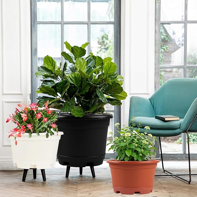 Outdoor Flower Pots 5 Packs 13 inch pots for Plants Modern Decorative Garden Pot with Saucer, Lightweight Large Resin Planters for Indoor Plants,Decorative Resin Plant pots