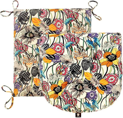 Patio Cushion, Rocking Chair Cushion, Tufted Pads, Set of Upper and Lower with Ties Pack of 2 (2 Sets) - Back 19"×16.5", Seat 16.5"×16.5" (Black Purple Flowers)