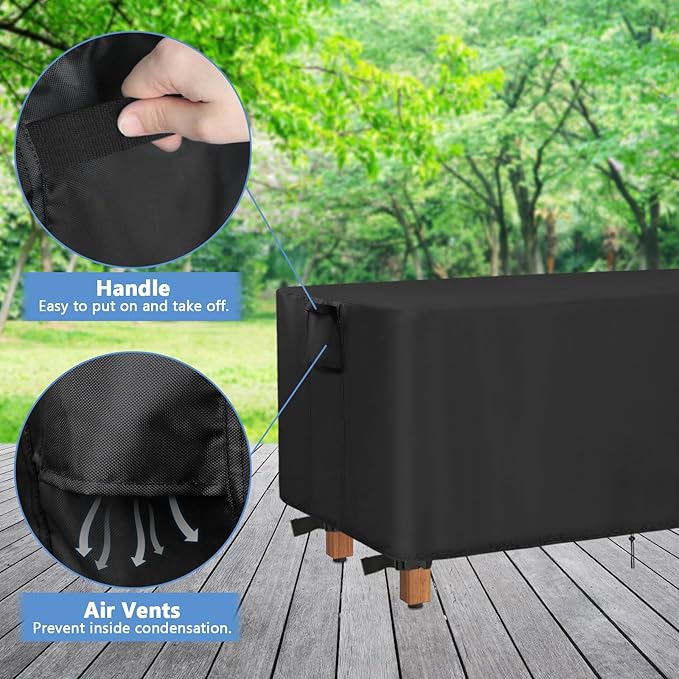 Outdoor Bench Cover, 48inch Waterproof Backless Bench Cover Rectangle for Patio Teak Bench Farmhouse, Black-48"L x 20"W x 18"H