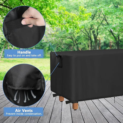 Outdoor Bench Cover, 48inch Waterproof Backless Bench Cover Rectangle for Patio Teak Bench Farmhouse, Black-48"L x 20"W x 18"H