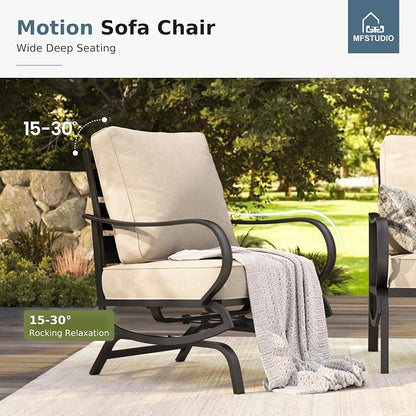 MFSTUDIO Metal Patio Conversation Sets, Outdoor Furniture Sofas Set of 2, 2 Pieces Durable Steel Frame Patio Rocking Chairs with 5.8" Beige Cushions for Patio Garden Backyard Balcony