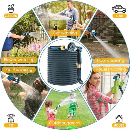 Non-Expandable Garden Hose 25 FT, Lightweight Hose with 10 Function Spray Nozzle, Kink-Free Flexible Water Hose, Durable, Leak-Proof, 360° Swivel Connectors, Portable Storage Strap