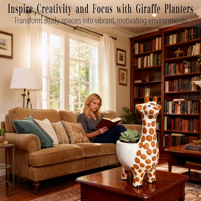 Large 9.65‘‘ Ceramic Giraffe Planter Pot-Animal Shaped Flower Pot Planter for Indoor/Outdoor Succulent/Cactus/Bonsai-Garden Office Home Decor for Living Room,Kitchen Desk-Plant Lovers Gift