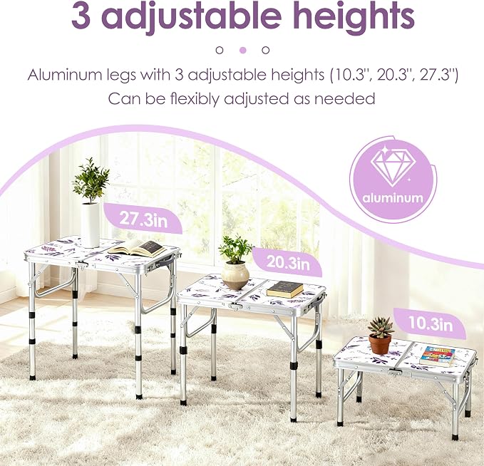Folding TV Trays Foldable Dinner Tray Table Adjustable Height Food Snack Eating Couch Side Table Sturdy Aluminum Portable Sofa Tray End Table for Outdoor Indoor Camp Pinic Bed Couch Living Room