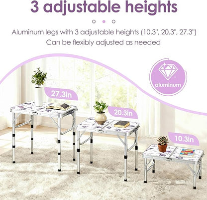 Folding TV Trays Foldable Dinner Tray Table Adjustable Height Food Snack Eating Couch Side Table Sturdy Aluminum Portable Sofa Tray End Table for Outdoor Indoor Camp Pinic Bed Couch Living Room