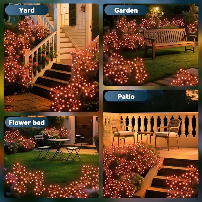 Slyuexu Solar Garden Lights 2 Pack Waterproof Swaying Starburst Light Solar Outdoor Lights for Yard Patio Walkway Pathway Party Wedding Decoration, Unique Gifts for Women, Orange