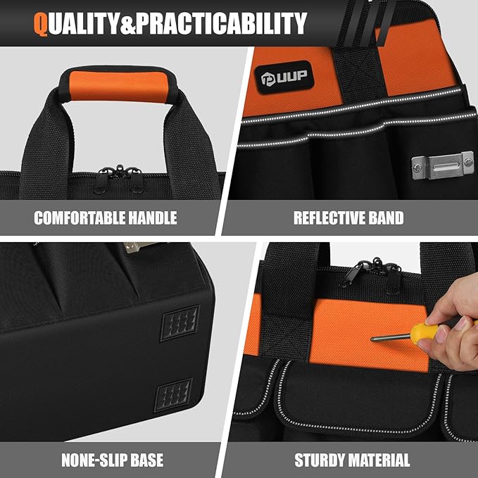 UUP Heavy Duty Tool Bag 20-Inch, Extra Large 16-Pocket Portable Empty Tool Box Organizer Storage, Toolbox Organization, Soft Handle Carrying Toolbag with Zipper, Father Dad Men Mechanic Birthday Gift