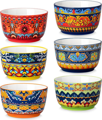 vancasso Ramekins 8 oz Oven Safe, Bohemian Style Creme Brulee Ramekin Set of 6, Porcelain Souffle Dishes Pudding Custard Cups for Baking Ramiken Bowls for Ice Cream