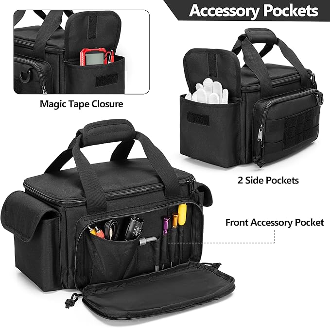 Rexmica Small Tool Bag with Anti-friction and Thick Padded Bottom, Tool Storage Organizer for Men, Tactical Bag, Range Bag, Multi-functional Work Tote for Repairman, Electrician, Carpenters, Handyman