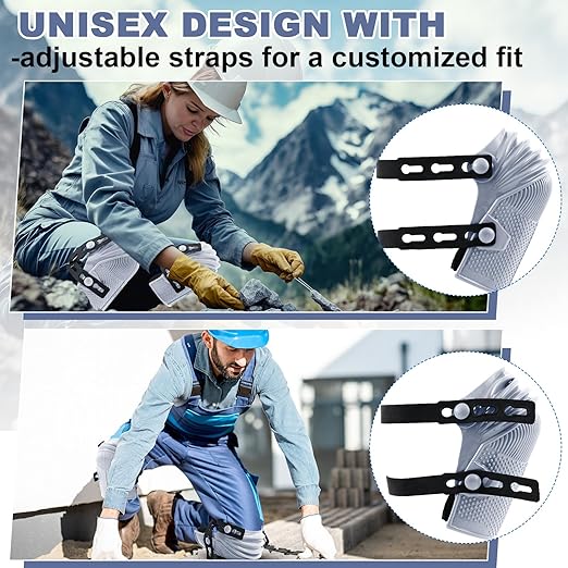 Soulchen 2 Pairs Construction Knee Pads for Men Women Heavy Duty Knee Pads for Work with Flexible Plastic and Thick Foam Cushion Adjustable Thigh and Shin Straps for Roofing Flooring Gardening (Gray)