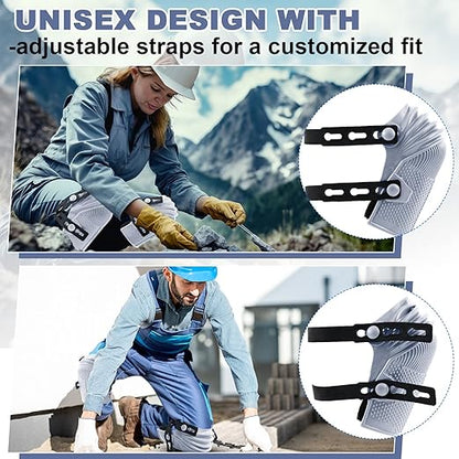 Soulchen 2 Pairs Construction Knee Pads for Men Women Heavy Duty Knee Pads for Work with Flexible Plastic and Thick Foam Cushion Adjustable Thigh and Shin Straps for Roofing Flooring Gardening (Gray)
