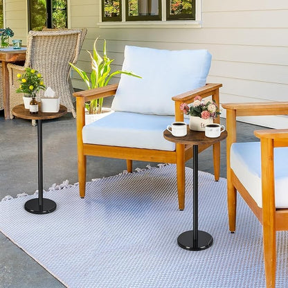 BTY Small Round Side Table Set of 2 Weighted Base End Table Cocktail Table Martini Table with Pedestal Accent for Small Spaces Bedroom Brown and Black