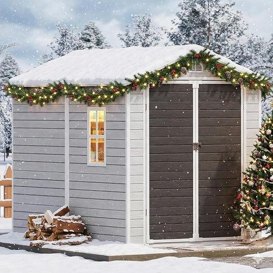 Plastic Sheds 6x8 Shed Resin Outdoor Storage with Floor Included, All-Weather Lockable Garden Tool Storage Cabinet