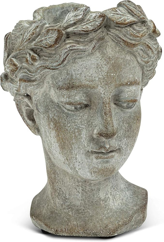 Abbott Collection Goddess Head Planter – Extra Small Cement Indoor and Outdoor Planter Pot – Grecian Woman Statue Head Planter for Flowers and Succulents (Grey, 6.5" Tall, 2.75" Opening)