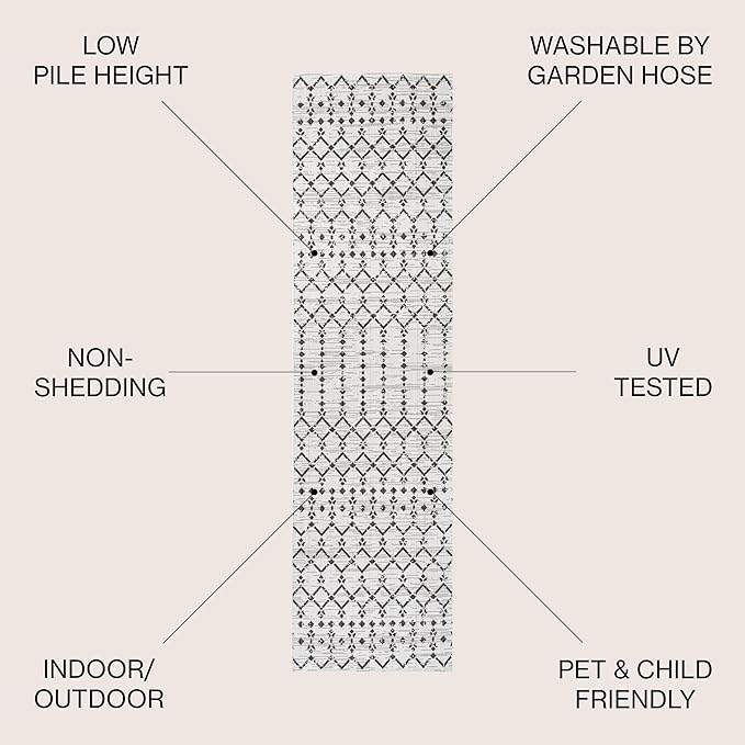 JONATHAN Y Moroccan Geometric Indoor Outdoor Runner Rug 2X8 Cream/Black, Ourika Textured Weave for Backyard, Patio, Porch, Easy-Cleaning, High Traffic, Pet-Friendly, Non-Shedding (SMB108I-28)