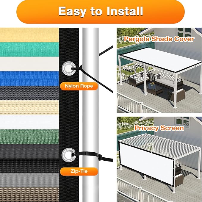 Artpuch Outdoor Pergola Shade Cover 4' X 5' Sun Shade Cloth with Grommets, 90% UV Protection Canopy Patio Privacy Screen (Customized Available) GN107, White
