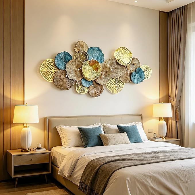 Roivikis Large Metal Wall Art Decor, 3D Abstract Lotus Leaves Wall Handcrafted Modern Decoration for Indoor Outdoor for Living Room, Bedroom, Entryway 52" x 24"