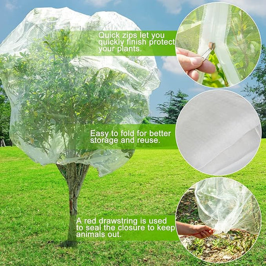 2Pcs Large Bird Barrier Netting Mesh, 7.9 * 6 FT Garden Netting with Zipper and Drawcord, Fruit Tree Covers to Protect Fruit from for Fruit Trees