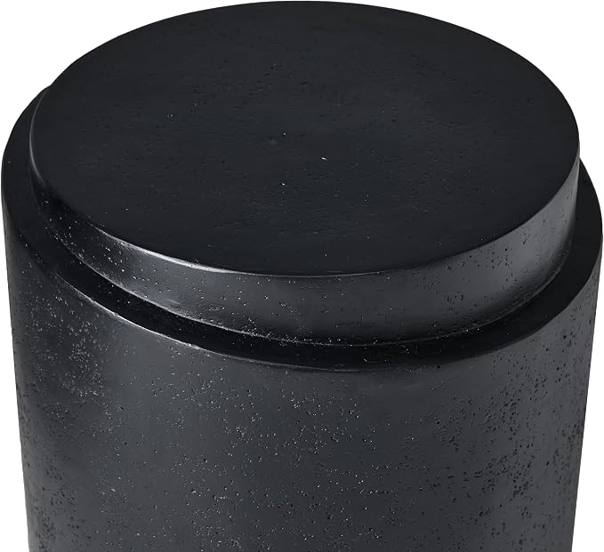 Christopher Knight Home Jarvan 18.7" H Cylindrical MGO Outdoor Side Table, Patio Decorative Small End Table, Round Top Lightweight Concrete Garden Stool for Patio Balcony, No Assembly, Black