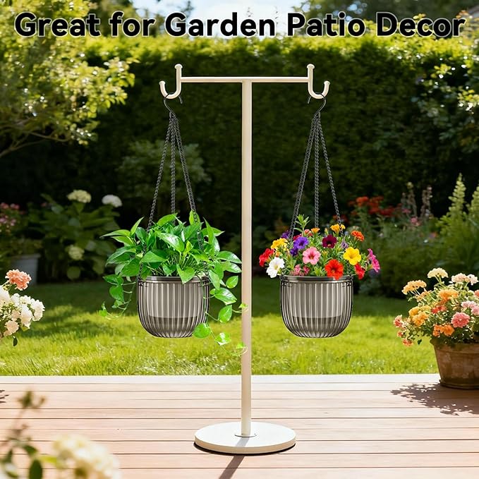 Halatool 2 Pack Self Watering Hanging Planters for Indoor Plants- 6.5 Inch Outdoor Hanging Flower Pots with 2 Metal Chains for Garden Home Wall Decor (Starry Gray)