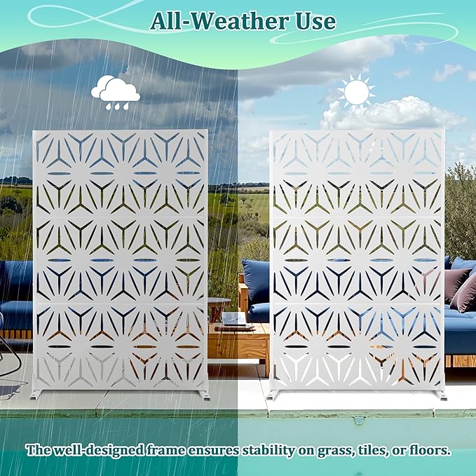 Metal Privacy Screen Outdoor Privacy Screen, Freestanding Fence Panel for Outside, 72''H×47''W, Decorative Screen Panel for Backyard/Patio/Deck