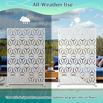 Metal Privacy Screen Outdoor Privacy Screen, Freestanding Fence Panel for Outside, 72''H×47''W, Decorative Screen Panel for Backyard/Patio/Deck