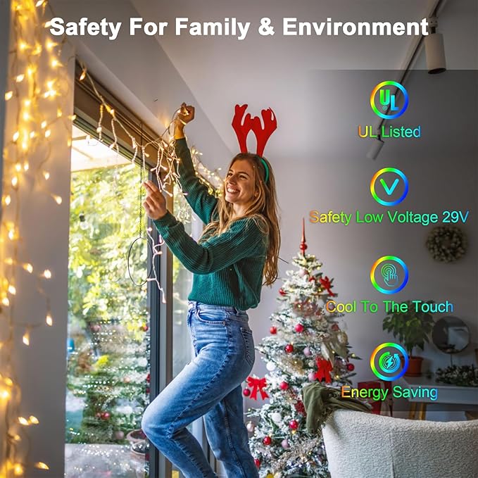 164FT 1620 LED Outdoor Christmas Lights - 360 Ice Drops, 12 Pro Modes with Timer Memory & Brightness, Waterproof Hanging Ice String Light for Holiday Wedding Garden Fence House Decor (Warm White)