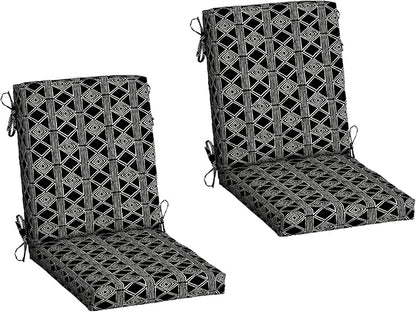 Arden 2-Pack Outdoor Patio Dining Chair Cushion, 20x44, Rain-Proof Seat Pad, Fade-Resistant Outdoor Cushion Black Global Stripe