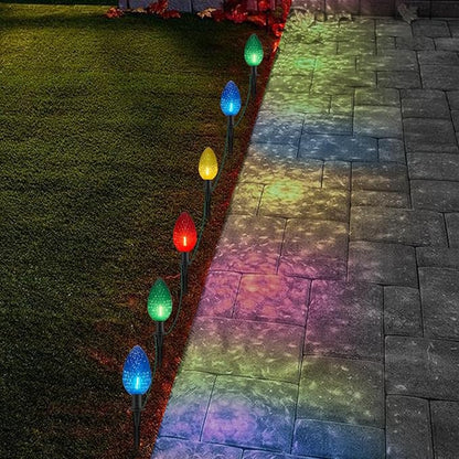 Jumbo C9 Christmas Pathway Lights Outdoor, 2 Pack Total 14Ft 8 LED C9 Giant Multicolor Christmas Walkway Lights, Connectable Outdoor Christmas Decorations Stakes Light for Lawn Yard Garden Holiday