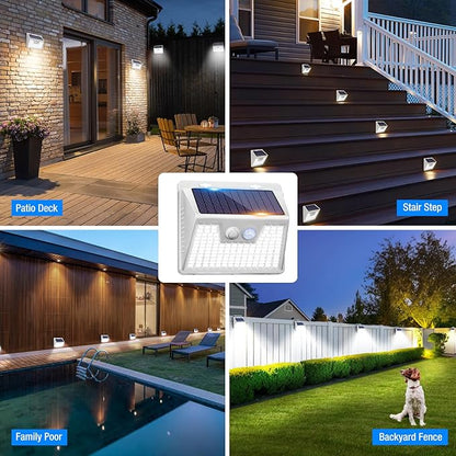 Peasur 16Pack Solar Motion Sensor Lights Outdoor Waterproof, 140LED 3 Modes Ultra-Bright Solar Powered Fence Lights, Security Wall Light for Outside Garden Yard Deck Stair Step